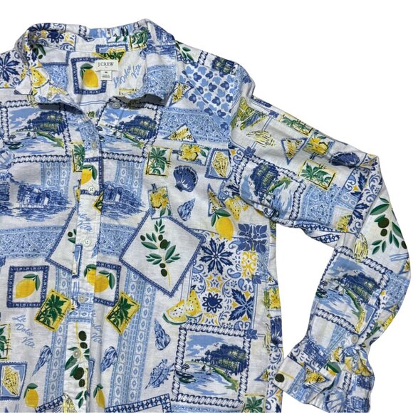 J.Crew “La Dolce Vita” Lemon Print Long Sleeve Linen Button Up Shirt – Size M - Picture 6 of 11